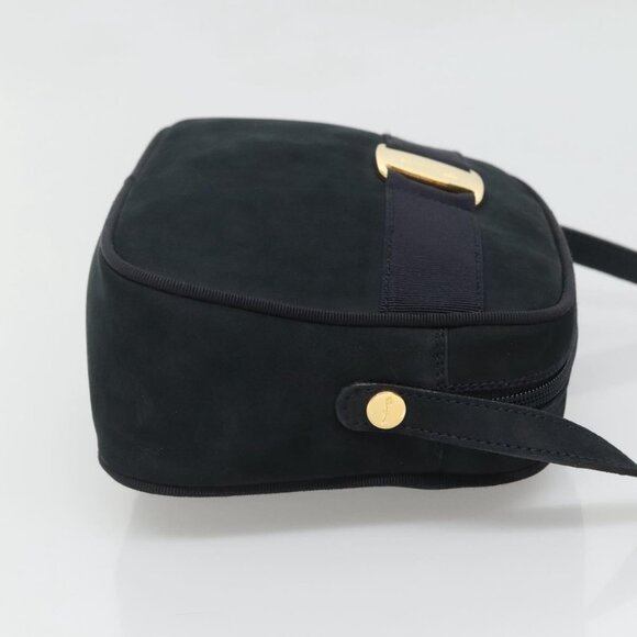 Salvatore Ferragamo Vala Shoulder Bag Suede Navy Gold Auth - Picture 4 of 16